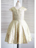 Cap Sleeve Gold Sequin Knee Length Flower Girl Dress 